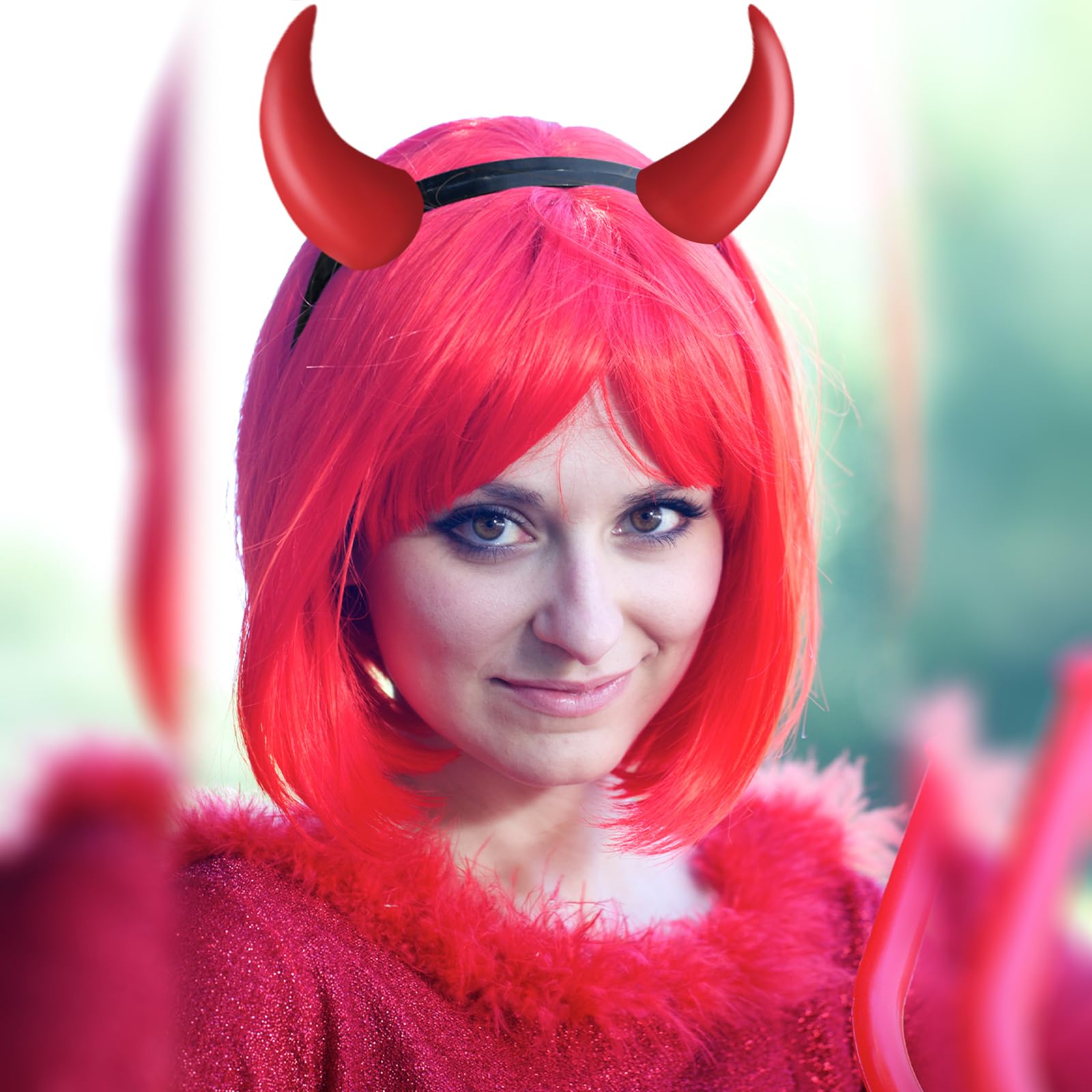 UILYNIU 2 Pieces Halloween Horn Hairhoop Black Horns Headband, Red Devil Horns Headband Devil Ears Hair Hoop - Image 3