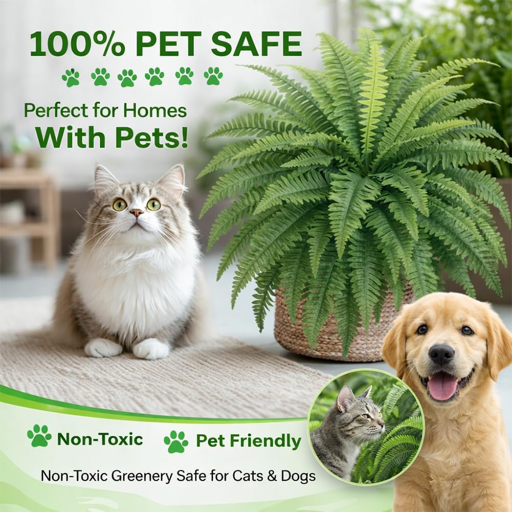 2026 New UV Resistant Lifelike Artificial Boston Fern, Large Fake Ferns, 38/60/88 Leaves Silk Artificial Ferns Maintenance-Free for Outdoor Hanging Baskets, Porch, Garden Décor (60 Leaves)