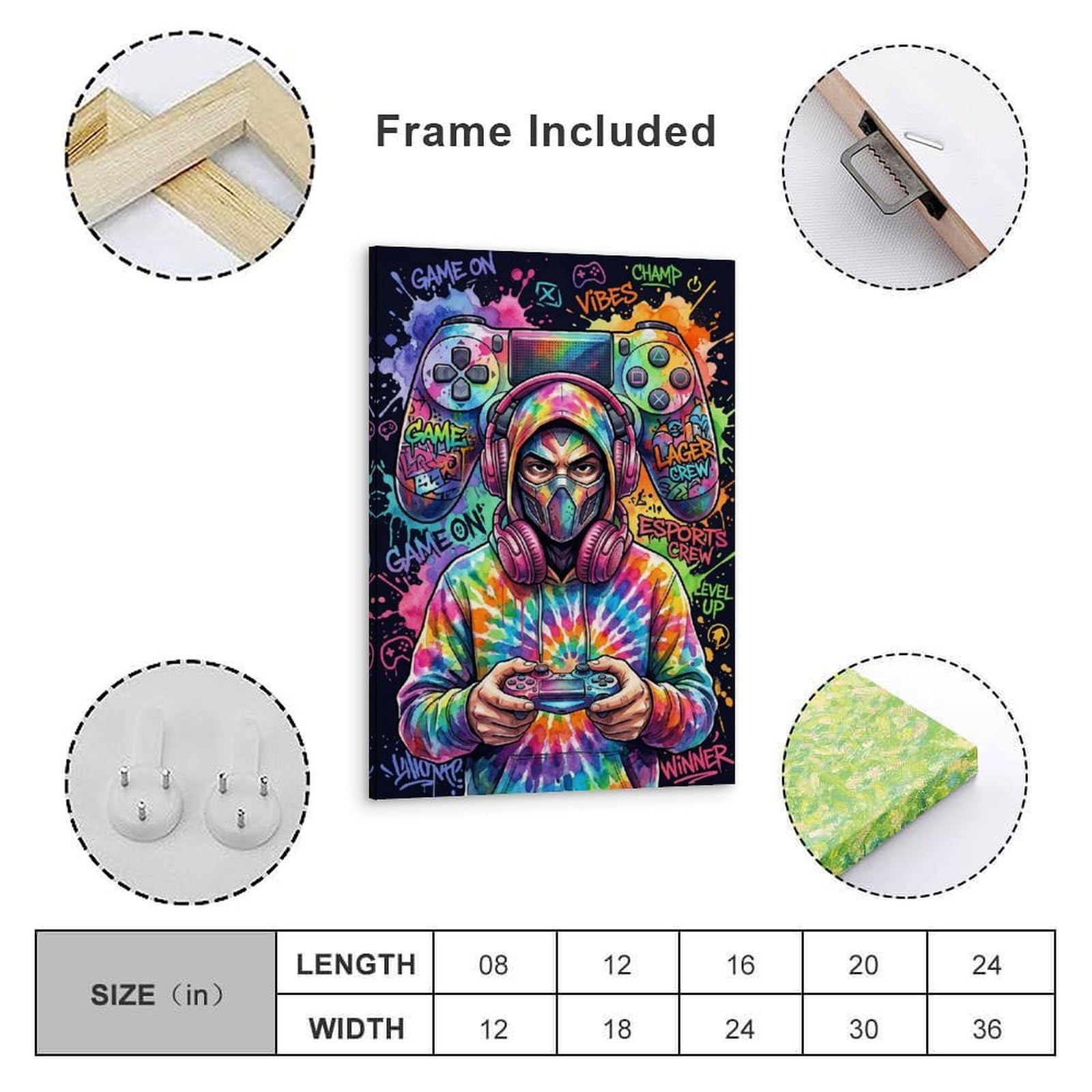 Decoración de habitación de jugadores para niños, arte de pared de graffiti, audífonos, impresión en lienzo, póster de videojuegos, para dormitorio de adolescentes, dormitorio, sala de juegos, hogar