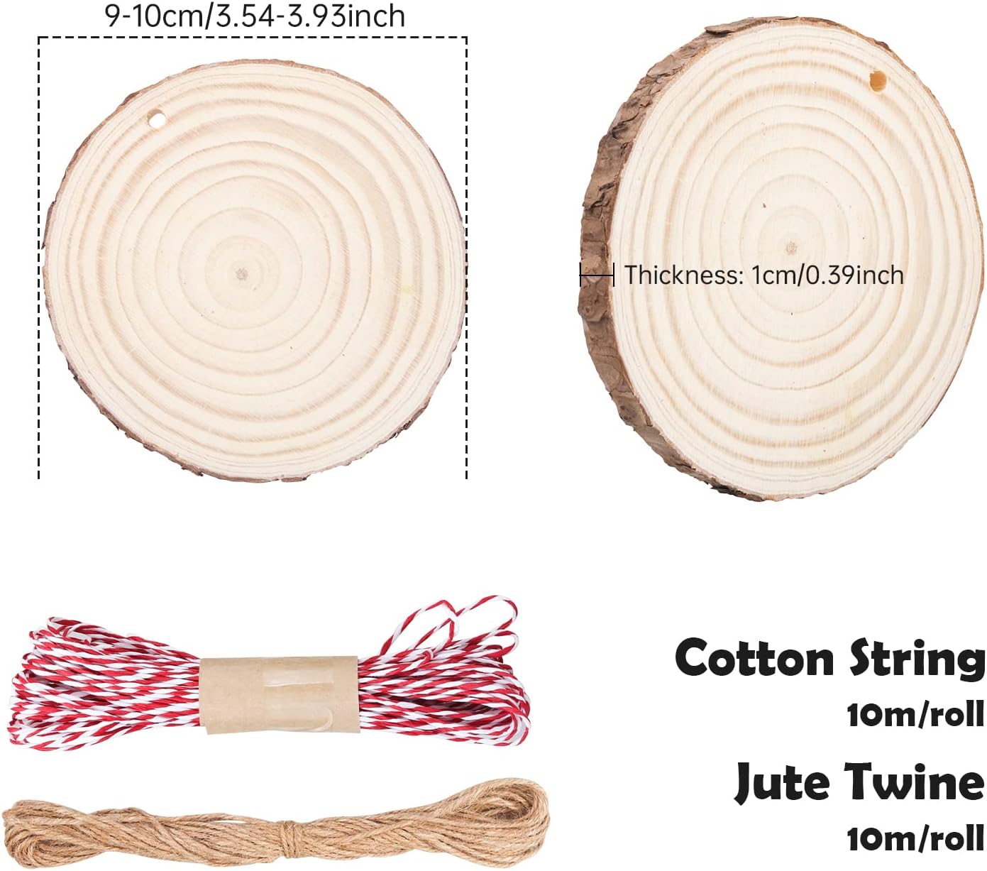 MSDADA Natural Wood Slices 32 Pcs 3.5-4 Inch Unfinished Craft Wood kit Predrilled with Holes Wooden Circles Tree Slices for Arts and DIY Crafts Christmas Ornaments Wedding Decorations Gifts