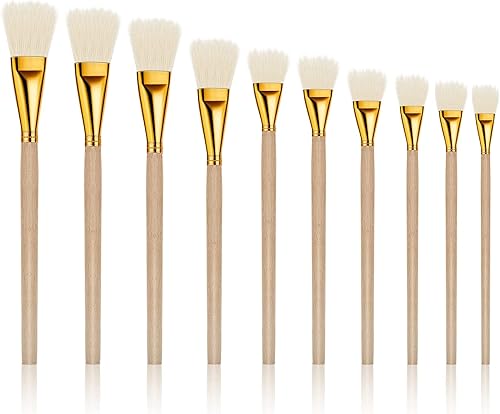 Cunhill Juego de 10 pinceles dorados para mezclar pelo de cabra y fregona, cepillo de pintura de hojas doradas, 10 tipos de copos de lámina metálica