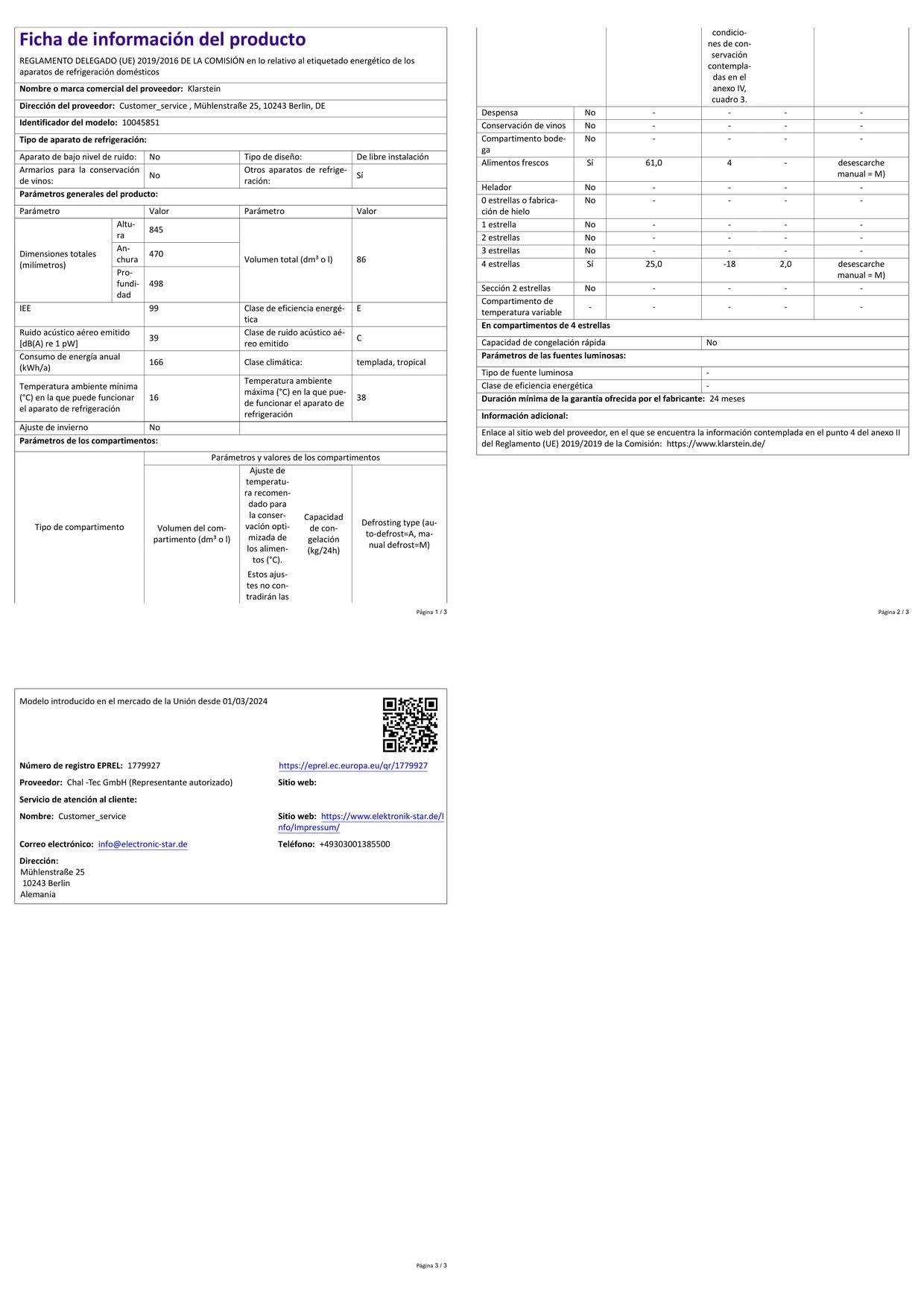 KLARSTEIN Big Daddy Cool – Combinación Nevera-Congelador, Neveras silenciosas de 86L de capacidad, Eficiencia energética clase E, Frigorífico de 61L, Congelador de 25L