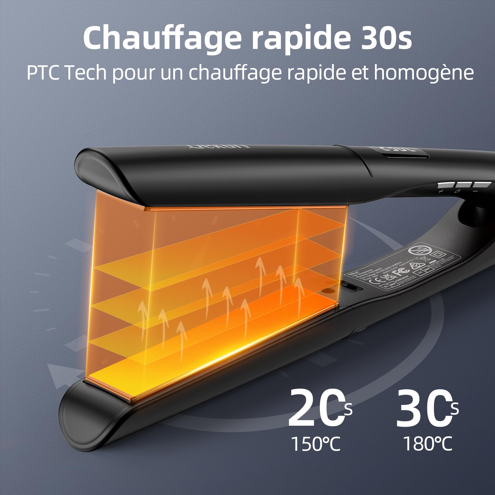 2 en 1 Dekuri, rizador y alisador, placa de titanio liso, calentamiento rápido en 30 s, pantalla LED 120-230 °C, iónico para mujer