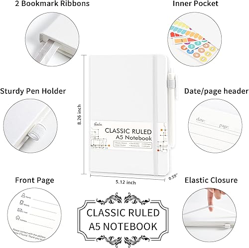 Miniatura 2 de feela Paquete de 3 cuadernos a granel, cuaderno de tapa dura, juego de diario clásico rayado con soporte para bolígrafo para trabajo, negocios,