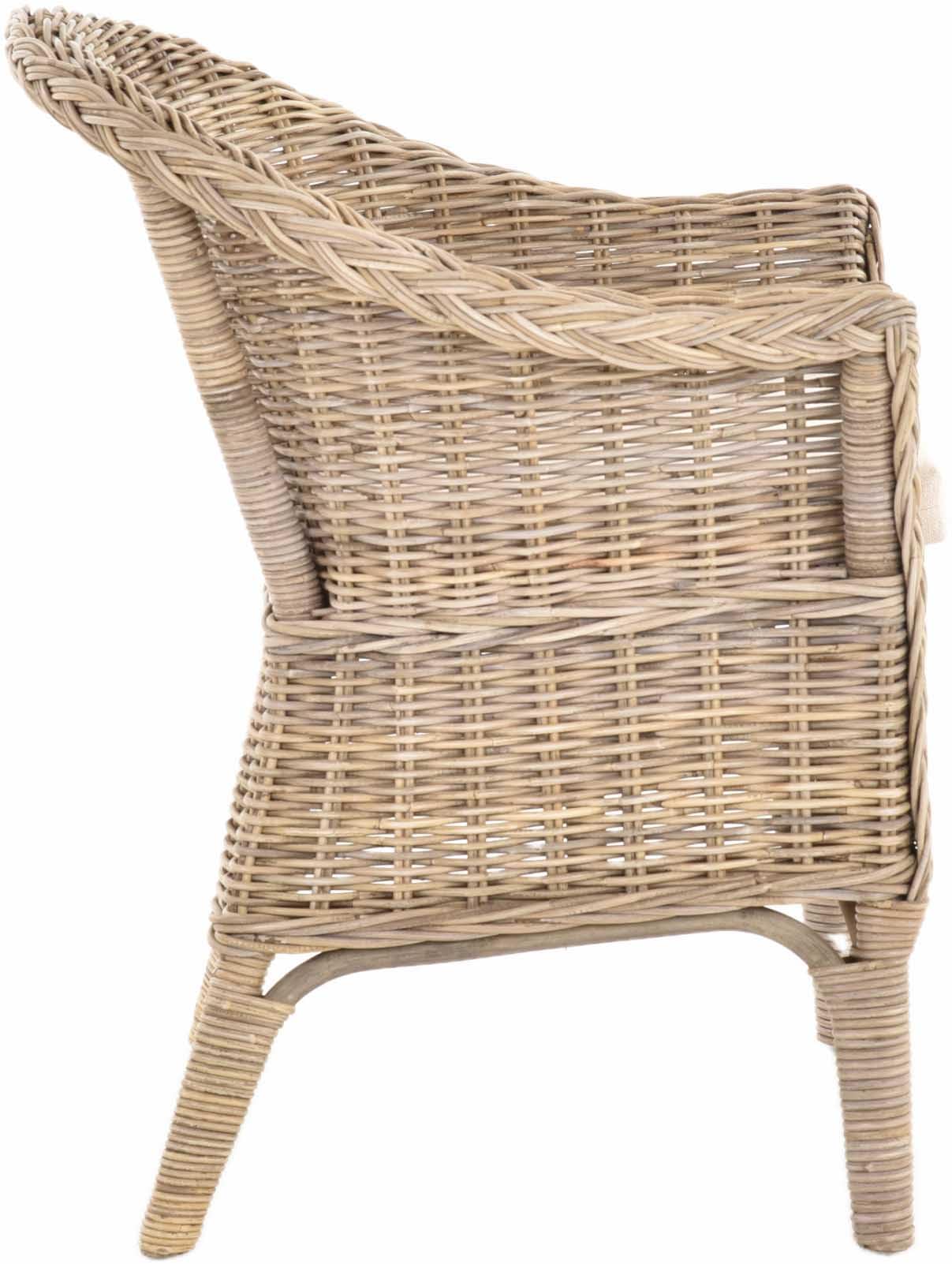 Fotel rattanowy naturalny/fotel do jadalni, kosz z tapicerką, beżowy/rattanowy, krzesło rattanowe z podłokietnikami, fotel pleciony (z tapicerką, szary, naturalny)
