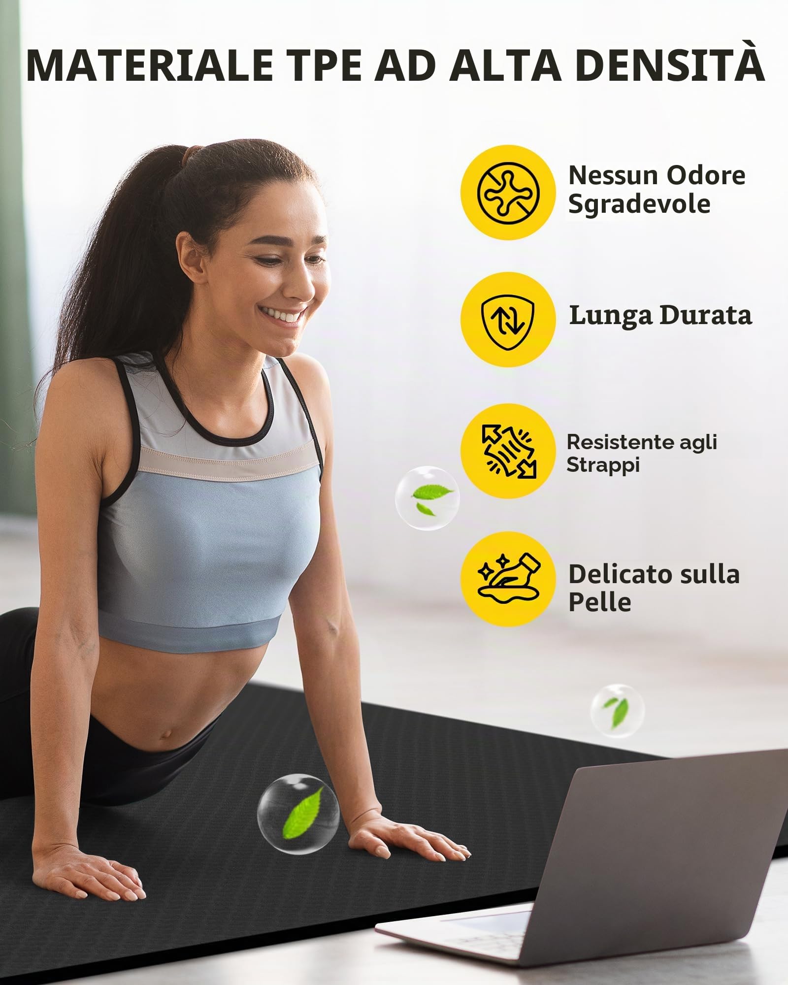 CAMBIVO Tappetino da yoga grande, grande 183 x 122 cm, TPE tappetino da palestra antiscivolo, tappetino da pavimento per fitness, pilates, esercizio