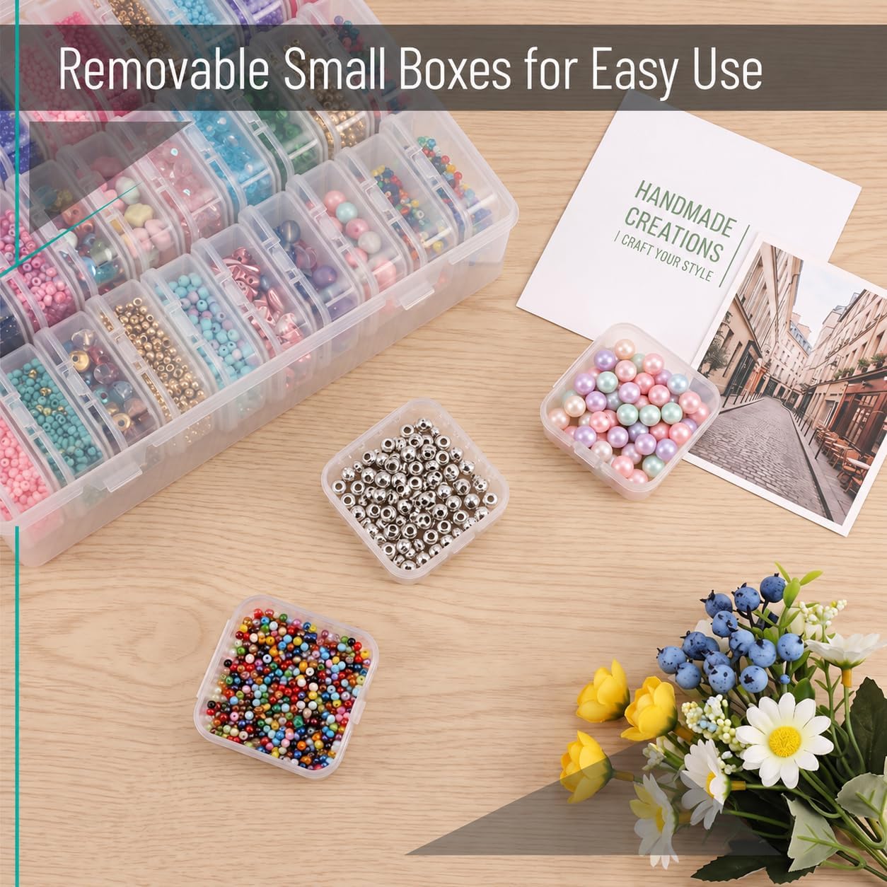 Mr. Pen- Bead Organizer Box, 30 Mini Clear Beads Organizers and Hinged Lid