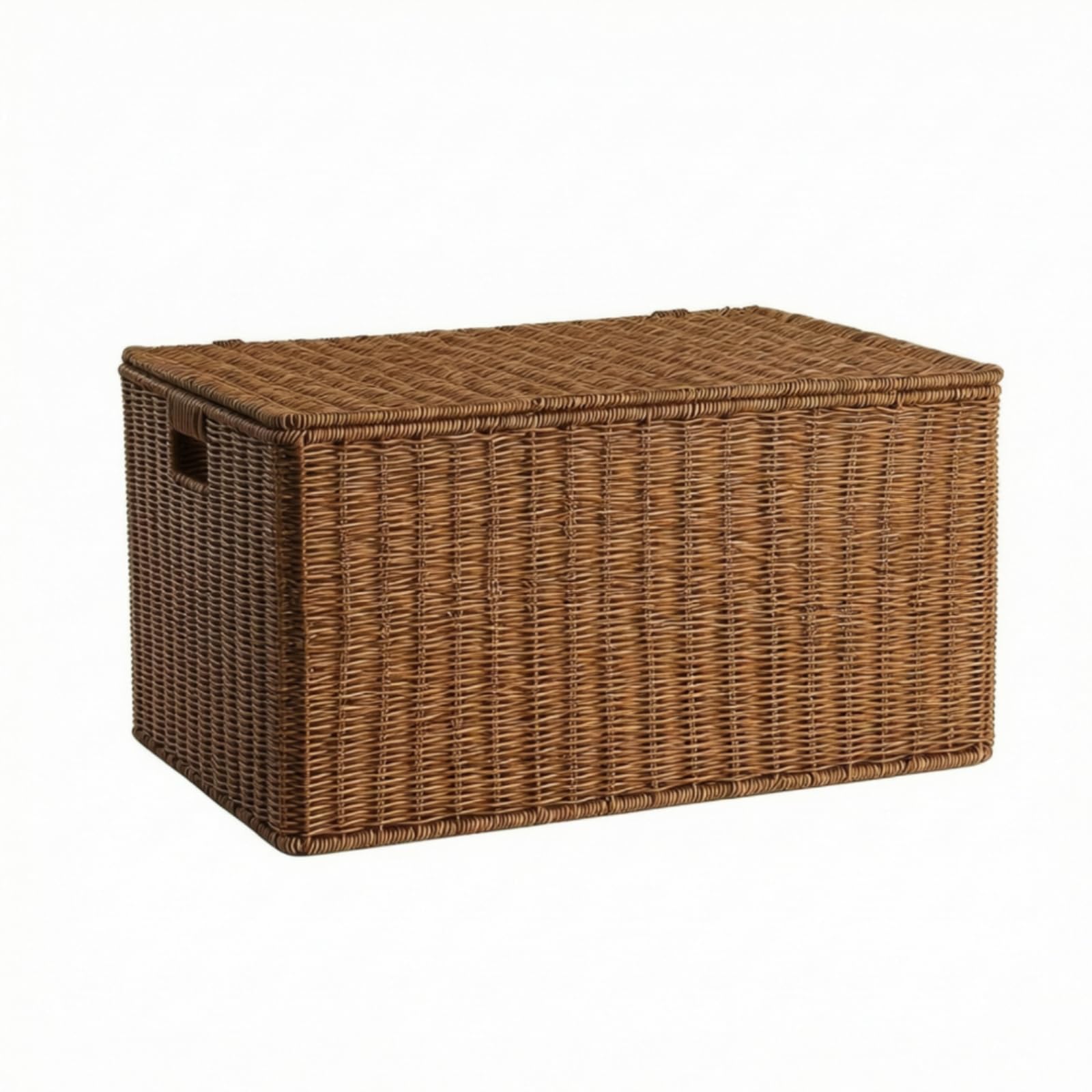 KESOTO Cesto Portaoggetti con Coperchio Antipolvere Scatola in Finto Rattan Impilabile Cesto in Rattan per Soggiorno, Scuro, 50x35x31cm
