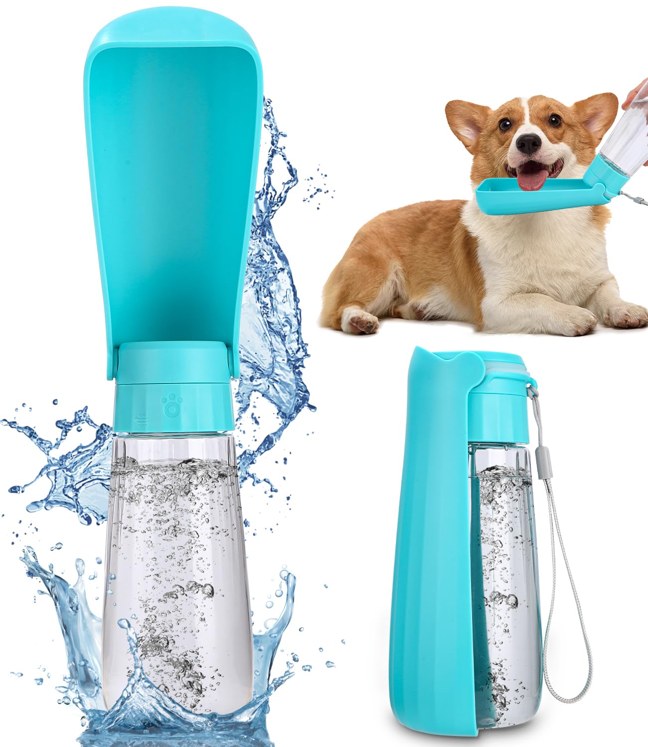550ML Borraccia per Cani Portatile, Funzione di blocco dell'acqua,Bottiglia d'acqua per Cani,Pieghevole a 150°,Ripiegabile Bottiglia da Viaggio per Cani Gatti,Borraccia cani per escursioni e campeggio