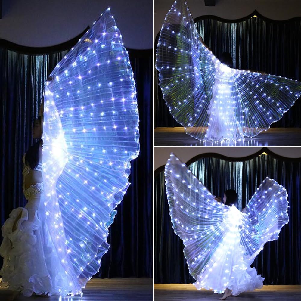 LED Butterfly Wings Adult Women Light Up Fairy Wings Belly Dance Costume Isis Glow Dance Wings for Halloween Christmas Party Stage Show