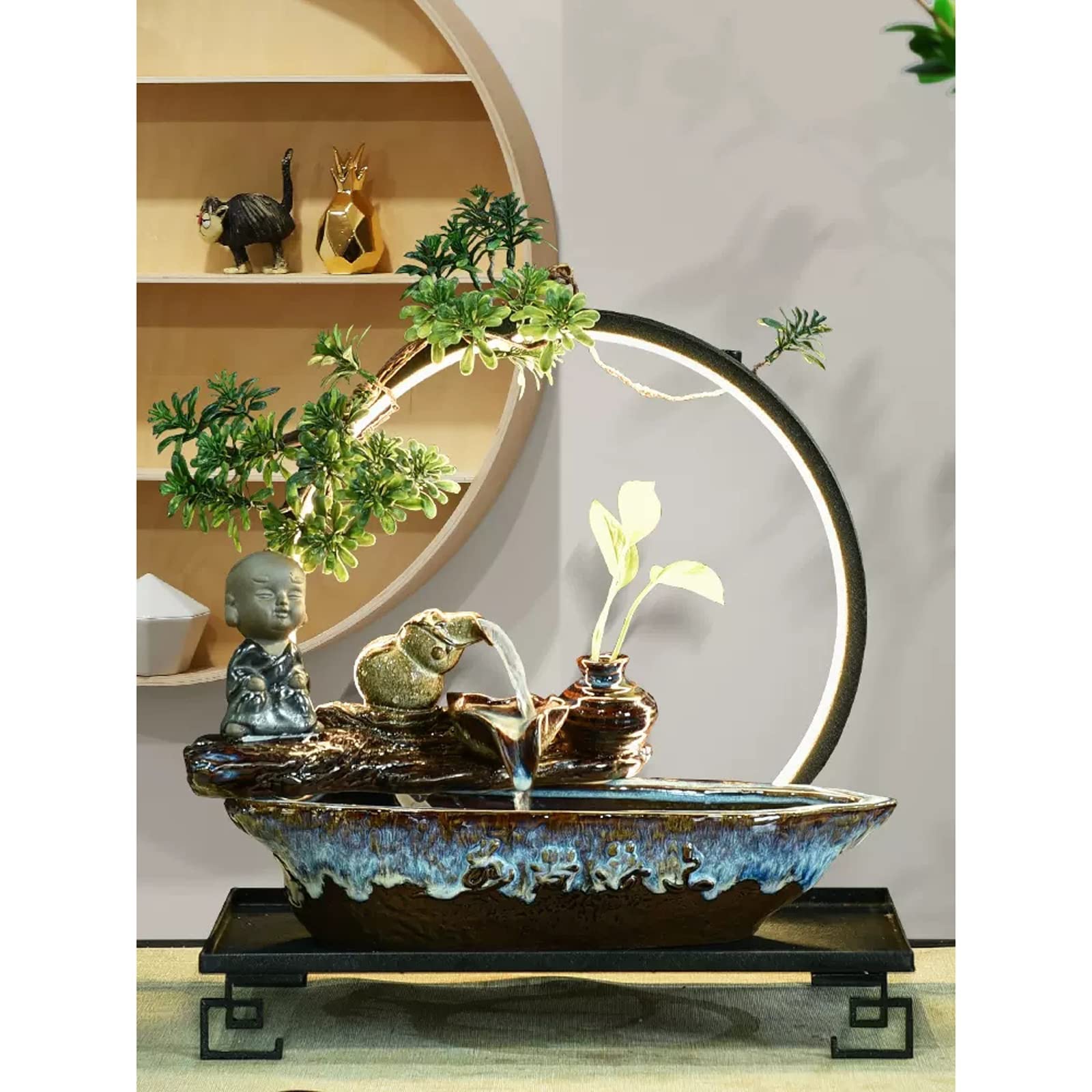 Desktop Waterfontein, Lotusblad Dragonfly Vormige USB LED Verlichte