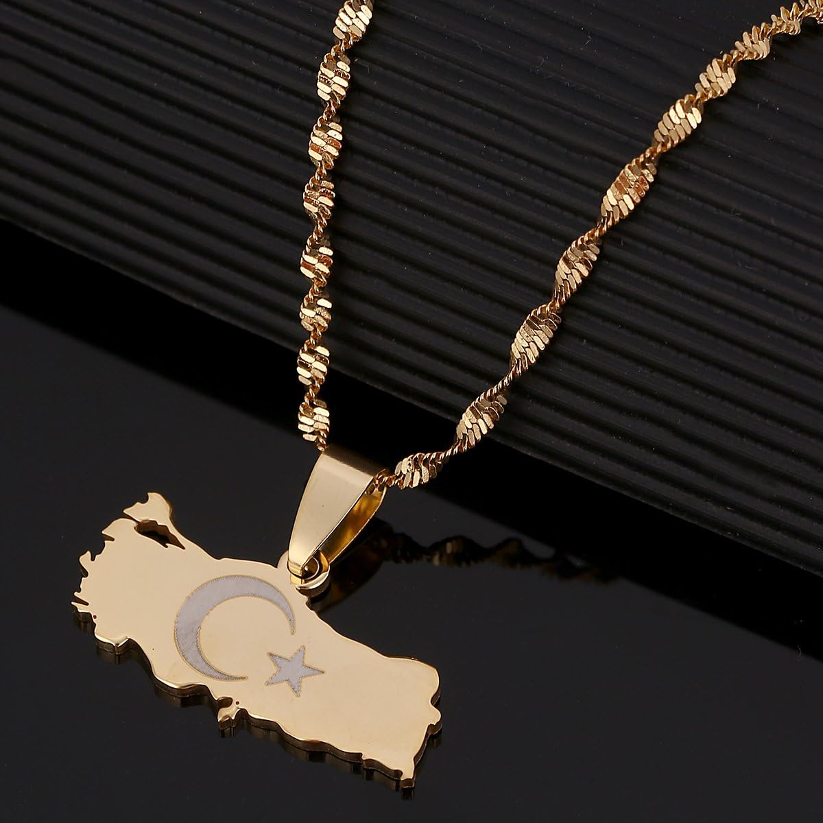Stainless Steel Turkey Map Pendant Necklace Women Turkish Flag 18K Gold Plated Jewelry - Image 3