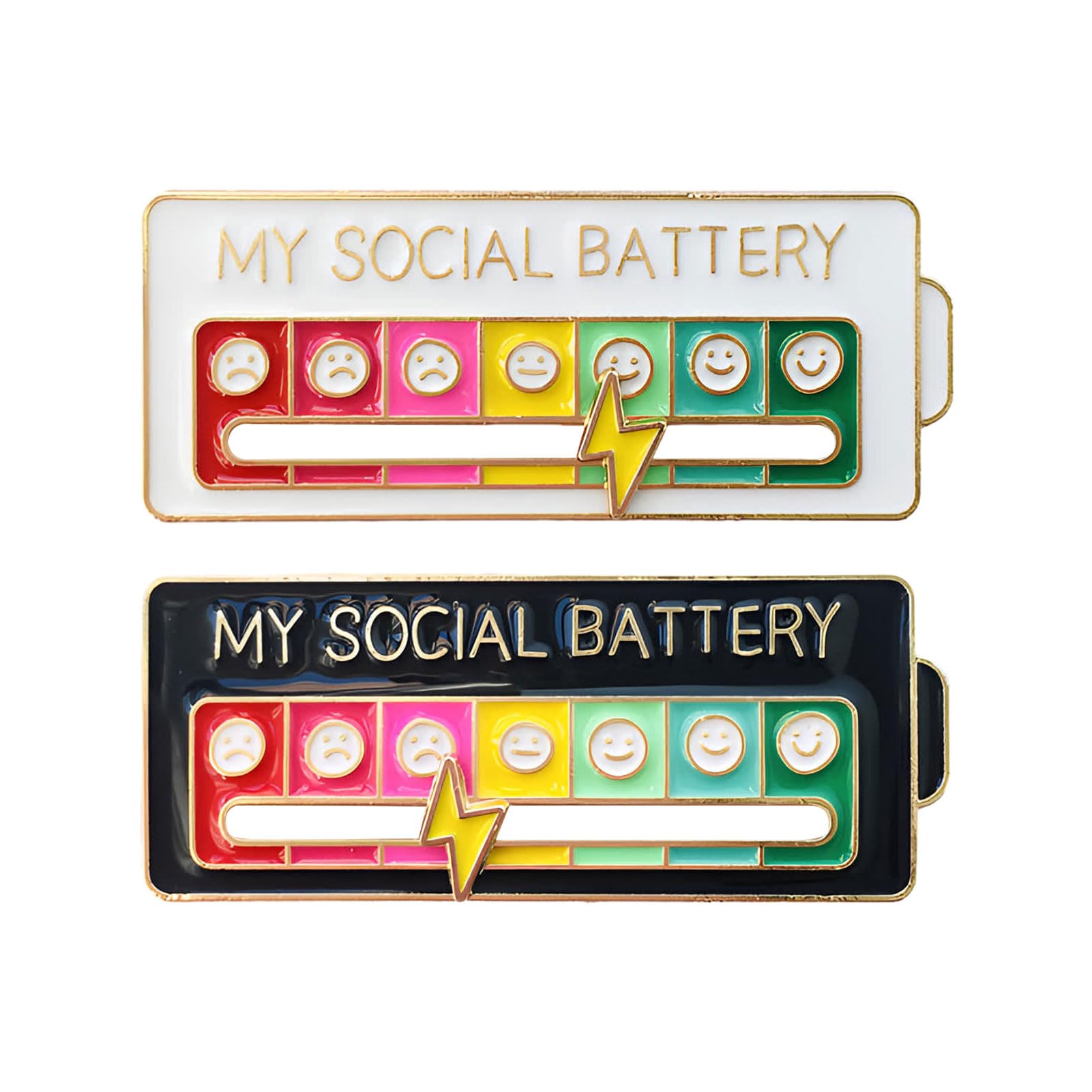 My Social Battery Pin,2PCS My Social Battery Badge,Mood Brooch Pin Badge,Social Battery Pin Slider,Social Battery Brooch Pin for 7 Days a Week,Cute Creative Adjustable Power Brooch for Men Women Gift