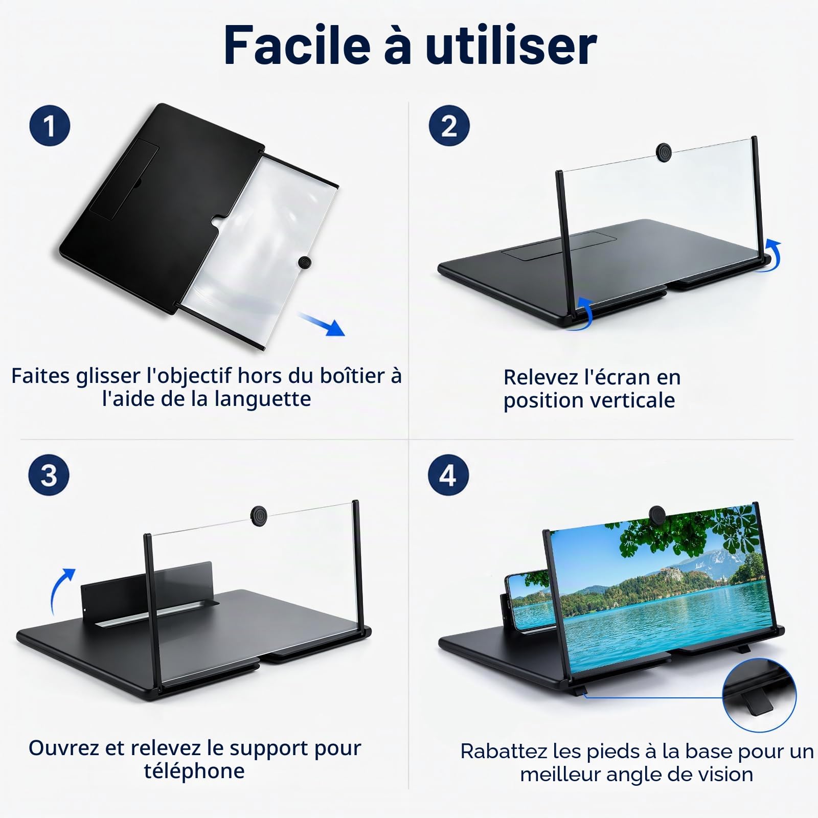 Agrandisseur Écran Telephone, 3D HD Amplificateur Écran Telephone Portable, Pliable Loupe Écran Telephone, Compatible avec Tous Les Smartphones, Regarder Un Match de Football (18 Pouces)