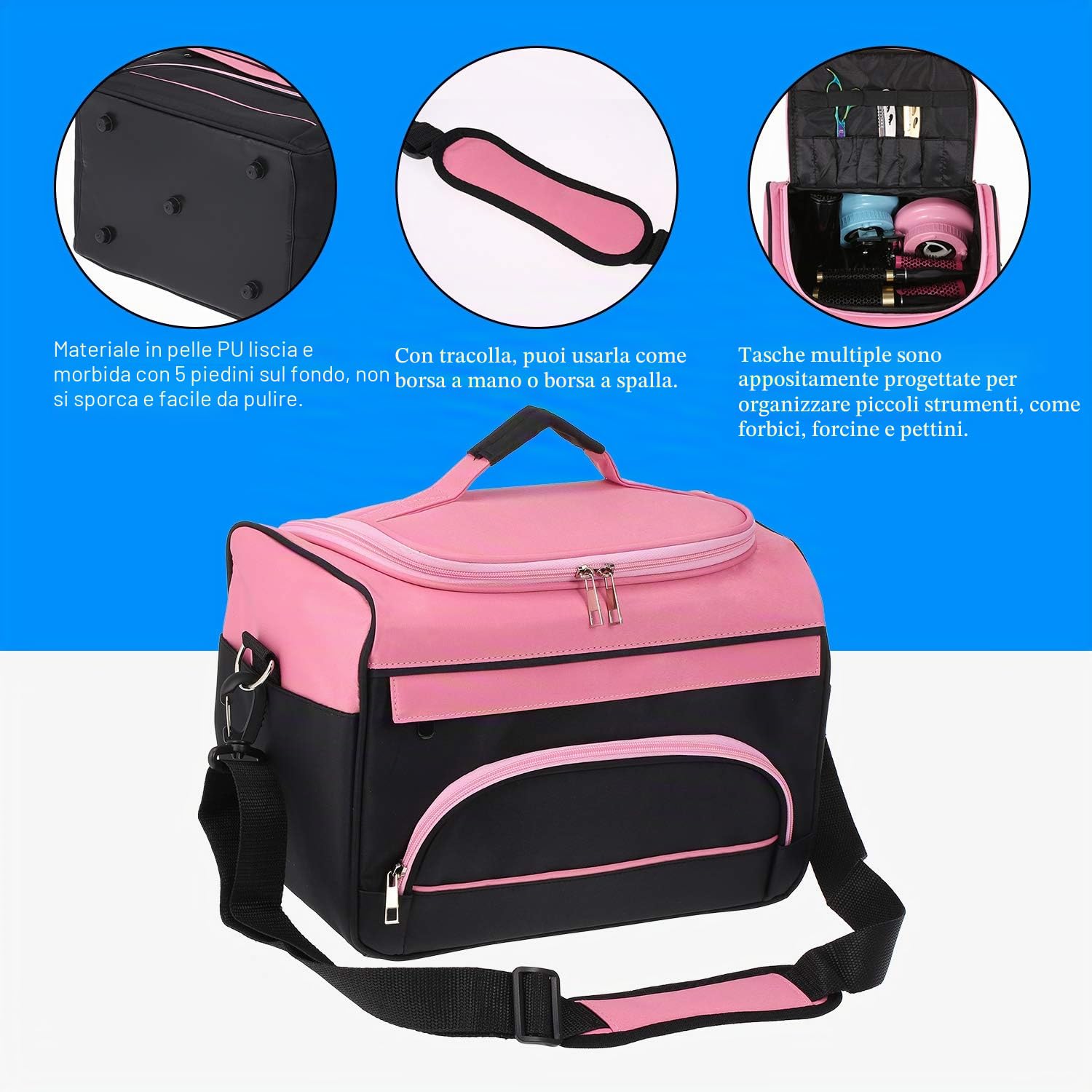 Borsa per attrezzi da parrucchiere, custodia portatile, borsa a tracolla per salone di parrucchiere professionale per parrucchieri, asciugacapelli, ferro per lisci, forbici e pettine
