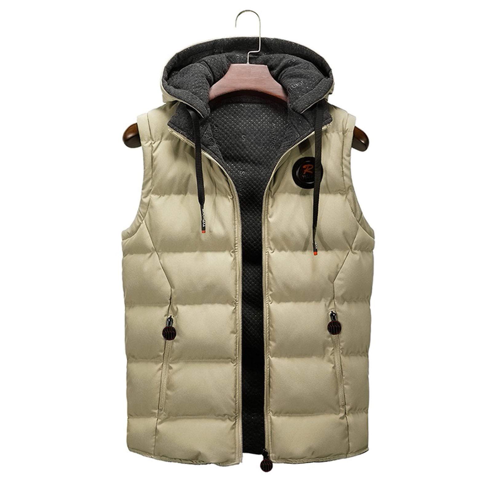 Chaleco reversible de algodón con capucha para hombre, chaleco con capucha de algodón, chaleco acolchado resistente al viento para exteriores, chaleco sin mangas, chaleco ligero distintivo con