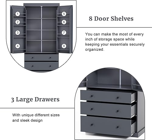 Miniatura 12 de LUMISOL Armario de despensa de cocina de granja de 67 pulgadas de alto, armario de bar de cocina con 4 puertas, 1 cajón y estantes de almacenamiento