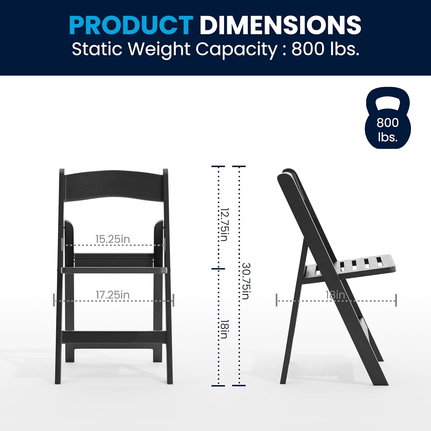 Flash Furniture Hercules Commercial Indoor/Outdoor Folding Event Chair, Wood Look, Weather-Resistant, Lightweight Design, Versatile Use, Set of 4, Black