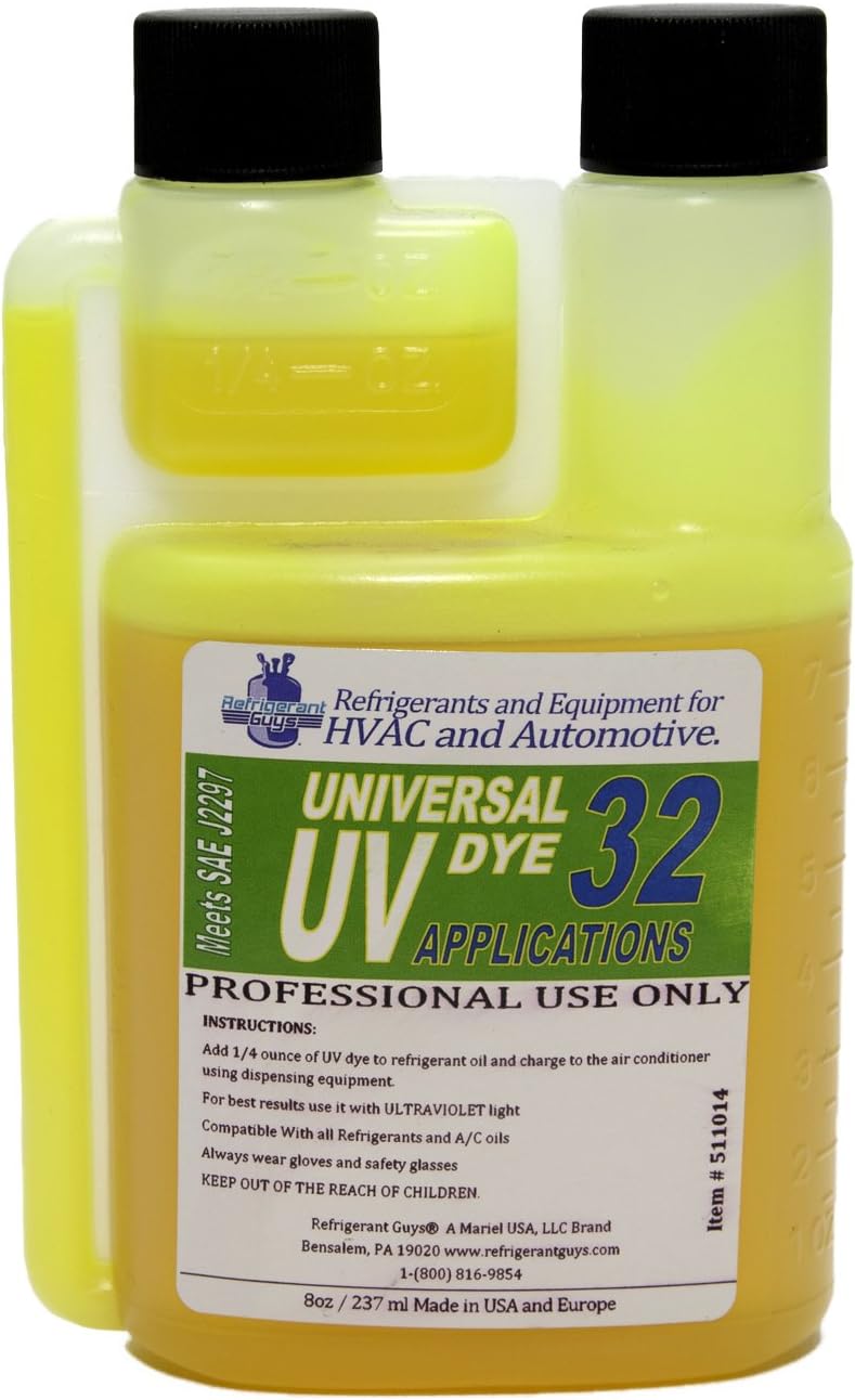 Auto A/C Universal UV Dye, Double-Neck Bottle, 32 Applications, 8 Oz.