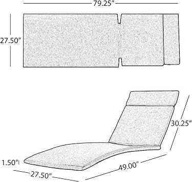Outdoor Chaise Lounge Cushions Set of 2, 79 x 27.5, Water-Resistant Polyester Cushion Pads with Ties, Patio Deck Pool Chair Replacement Cushions, No Chaise Lounge Included
