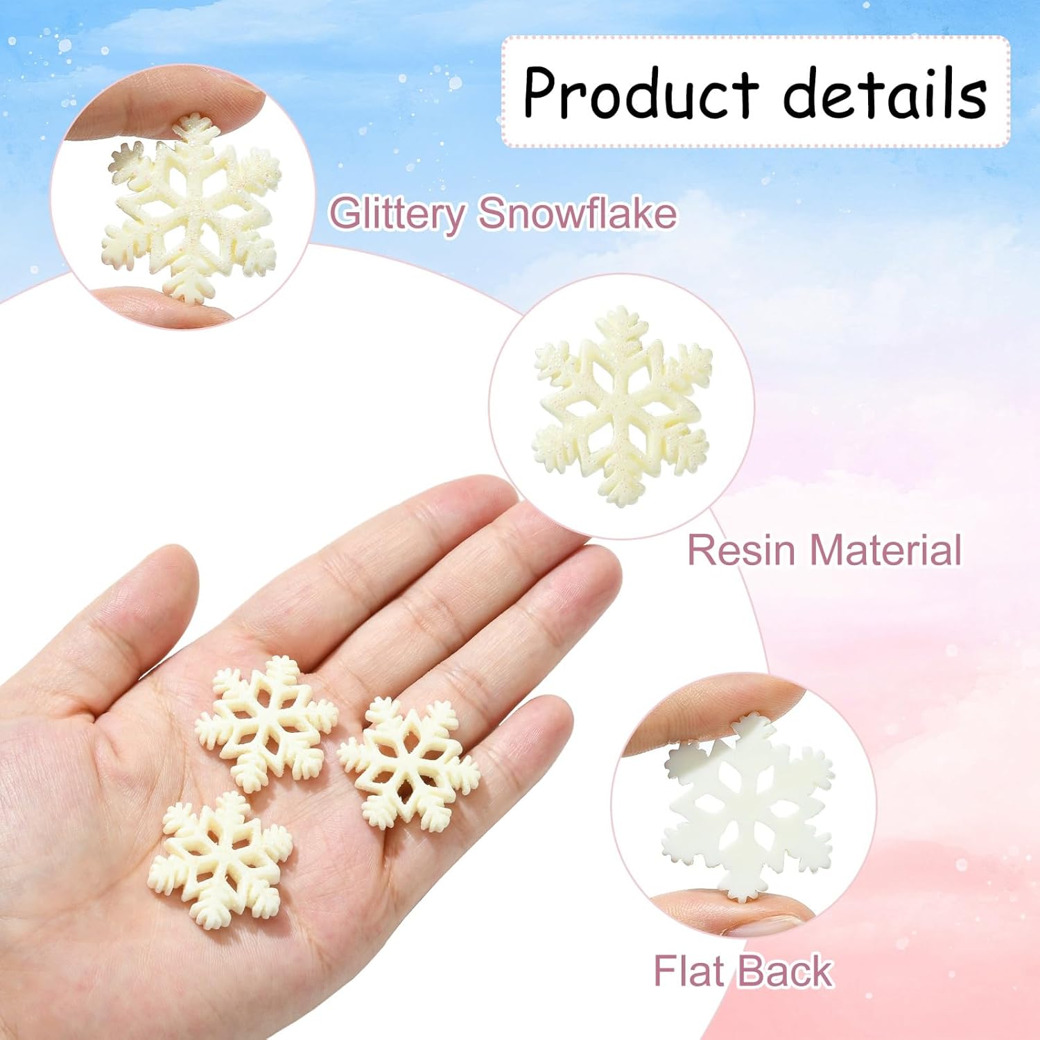LiQunSweet 200 Pcs Christmas Theme Resin Cabochons White Snowflake Nohole Beads Charms for DIY Necklace Bracelet Jewelry Making Supplies