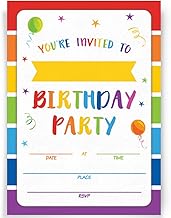 Printed Party Kids Birthday, Rainbow, 20 Invitations and Envelopes