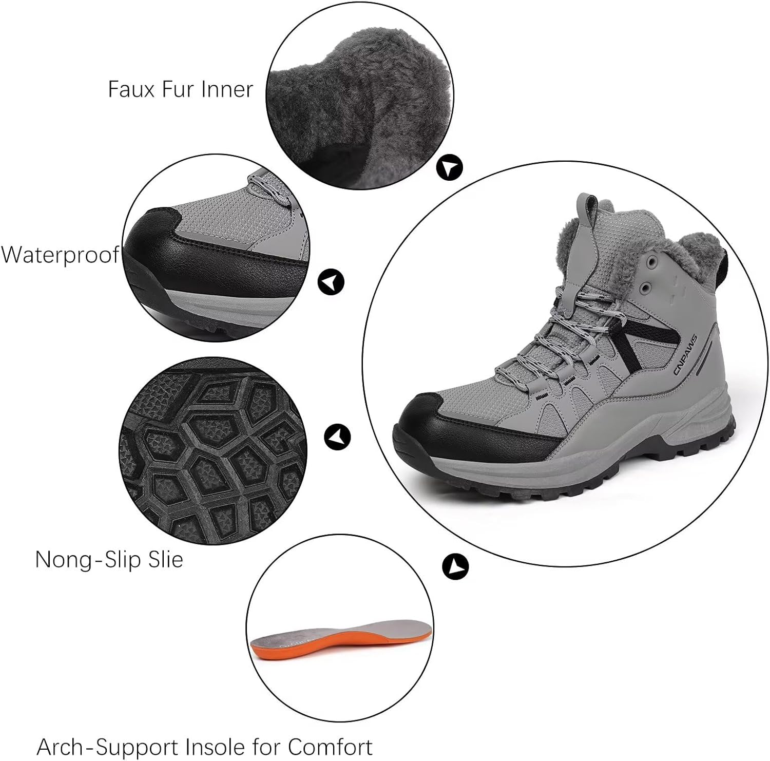 Men's Winter Snow Boots Waterproof Warm Hiking Shoes Non-Slip Lightweight Outdoor Breathable Comfortable Trekking Footwear