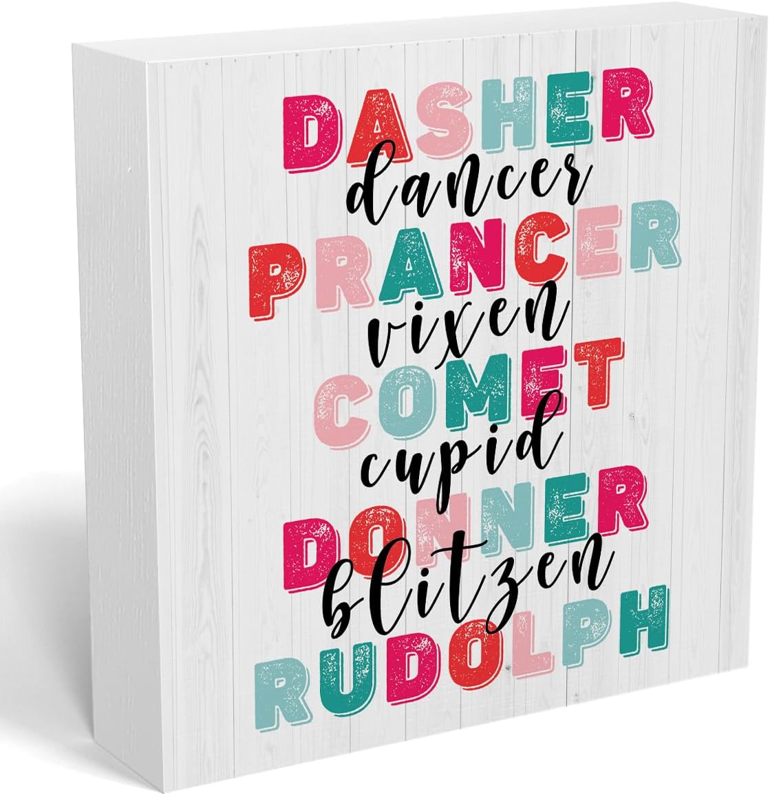 Funny Christmas Retro Dasher Dancer Prancer Word Sign Christmas Decor Christmas Decorations Indoor Winter Decoration for Home Office Shelf Table Desk Gift for Women 5 X 5 Inch