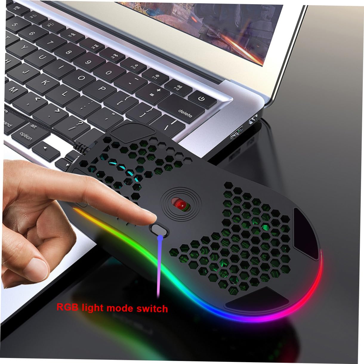 jojofuny Mouse Rgb Programmabile Con Design Buchi Tasti e Illuminazione Personalizzabile Ergonomico Per Gaming Professionale Nero