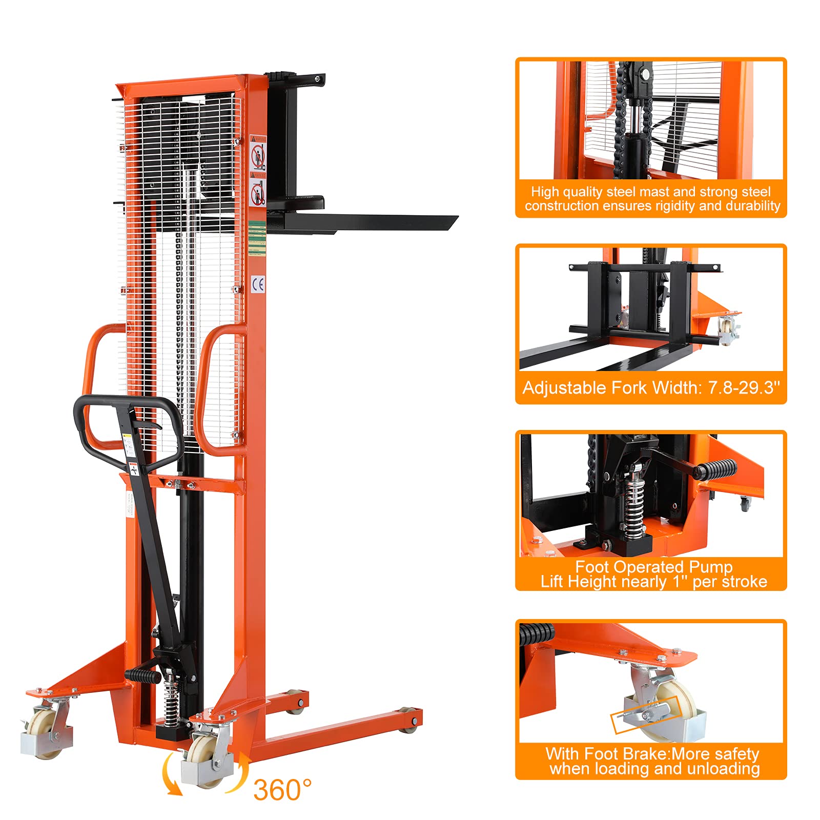 Tory Carrier Manual Forklift Material Lifts Stacker with Adjustable