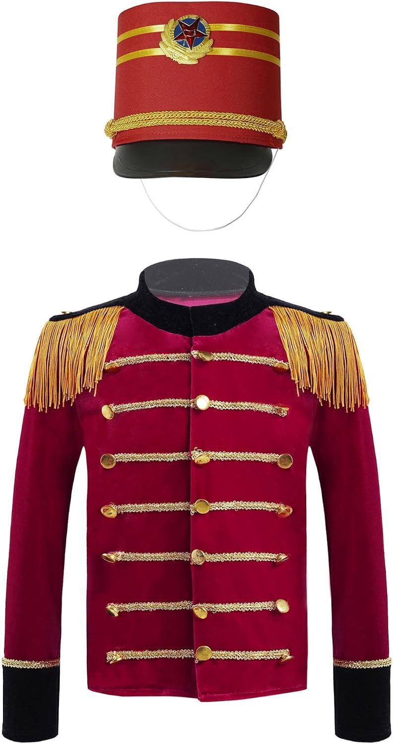 Kids Boys Drum Trumpet Outfit Tassel Circus Ringmaster Jacket Marching Band Royal Honor Guard Uniform