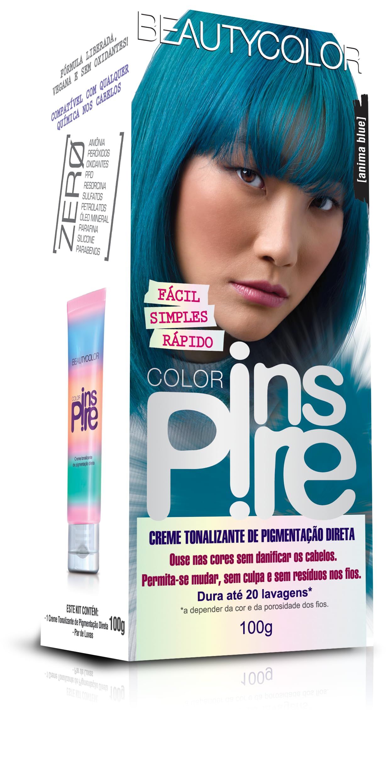 Color Inspire Turquesa Anima Blue Creme Tonalizante Pigmentação Direta – Cores Vibrantes e Hidratação Intensa - Até 20 Lavagens – Fórmula Liberada