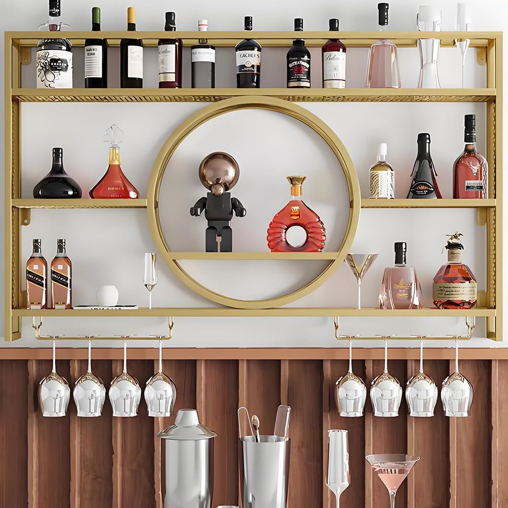 Wall Mounted Wine Rack with Glass Holder - Sturdy Metal Wine Storage, Space-Saving Floating Bar Cabinet for Home, Kitchen, Pub - Available in 3 Sizes (100/120/140cm)