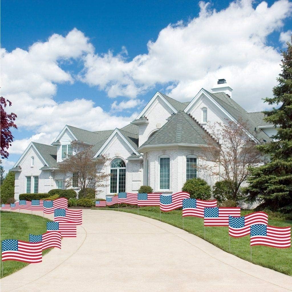 VictoryStore Yard Sign Outdoor Lawn Decorations: Fourth of July - Flag Pathway Markers - Corrugated Plastic Flags - Patriotic Yard Decorations - 18 Count