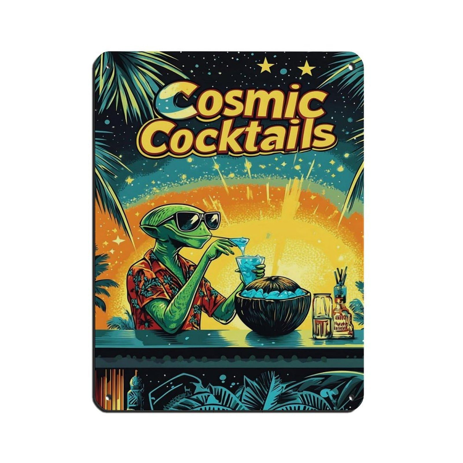 Retro Alien Poster,Space Bar Decor Retro Poster Metal Tin Sign Chic Art Retro Iron Painting Bar People Cave Cafe Family Garage Poster Wall Decoration 12x16inch(30x40cm)