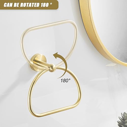 Miniatura 3 de Leyden Toallero de mano dorado cepillado, anillo de toalla de baño, colgador de toalla de mano de baño, colgadores montados en la pared medio