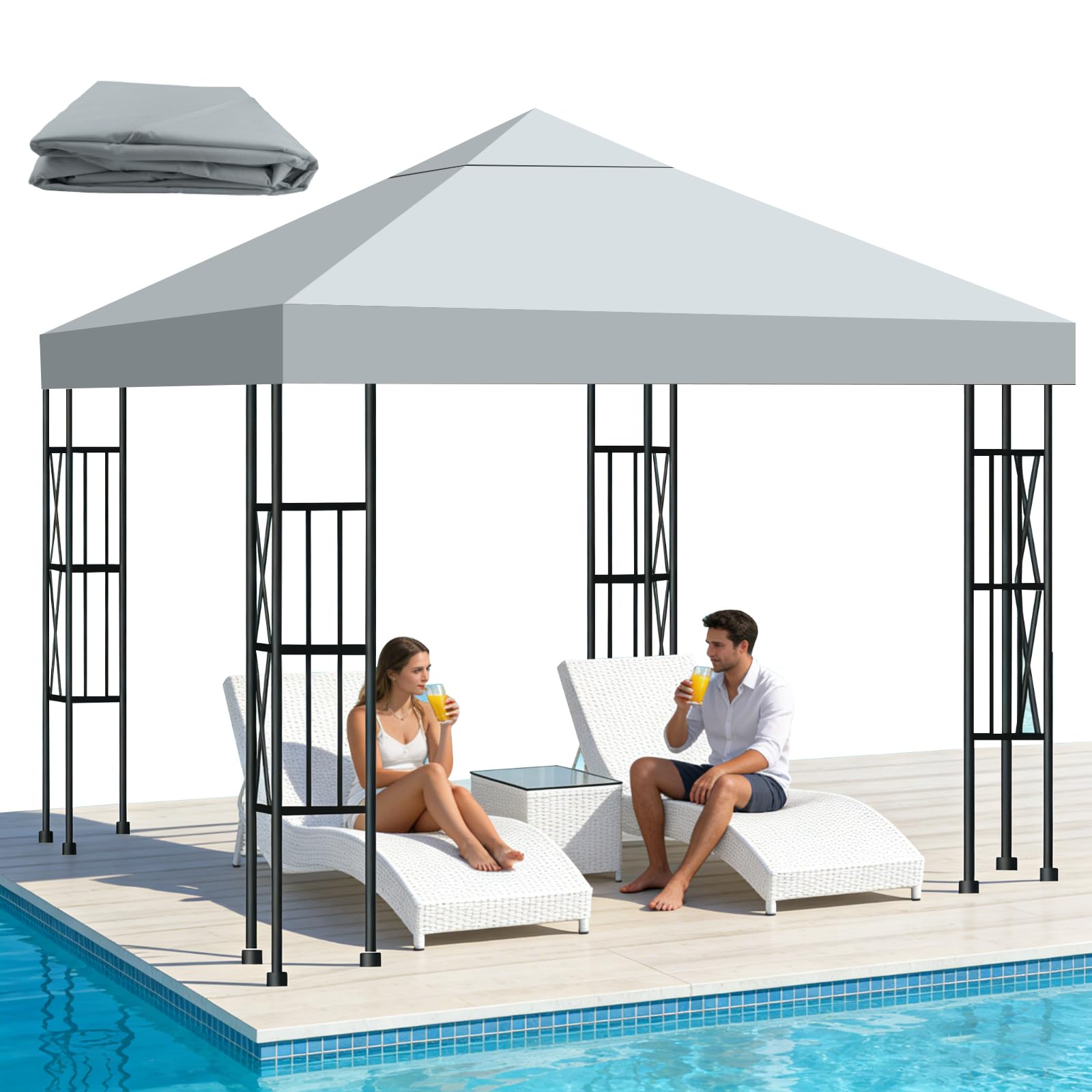 Telo di Ricambio per Gazebo 3x3m, Impermeabile e Anti-UV 300D, Copertura Rimovibile per Pergola con Fascette in Velcro Rinforzate, Ideale per Giardino, Terrazza, Campeggio e Spiaggia,Grigio