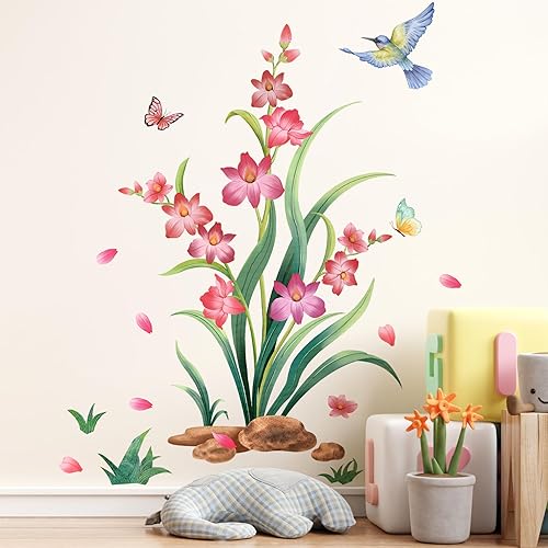 Calcomanías de pared extraíbles de plantas de vid, mariposas y pájaros, calcomanías de pared de flores rosas para paredes del hogar, decoración de