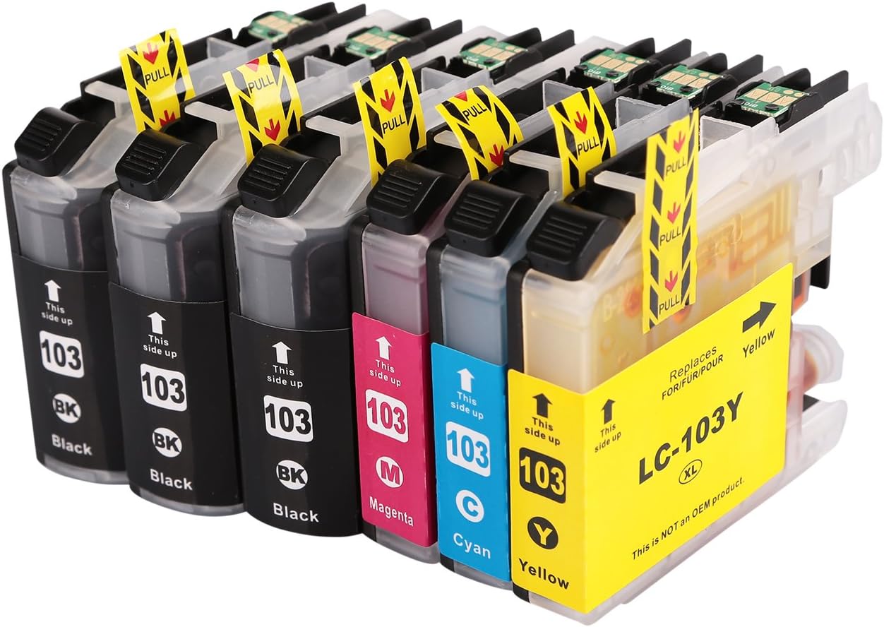 Anbo 6Pack Compatible Ink Cartridge Replacement for Brother LC103XL LC101 (3 Black, 1 Cyan, 1 Yellow, 1 Magenta)