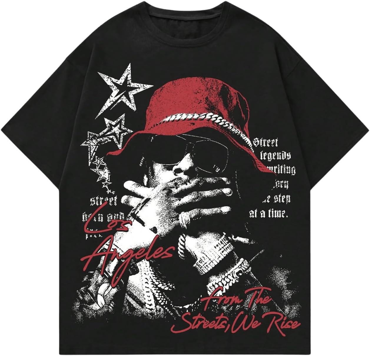 GORGLITTER Men's Y2K Graphic Tee Oversized Crewneck Short Sleeve Drop Shoulder Vintage Boxy Streetwear Casual T Shirt