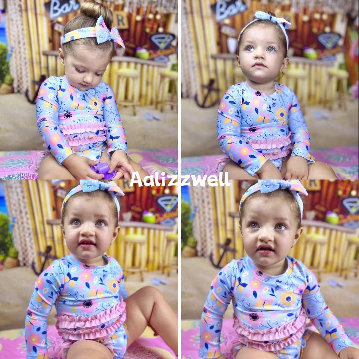 Aalizzwell Newborn Infant Baby Girls One Piece Long Sleeve Bathing Suit - Image 3