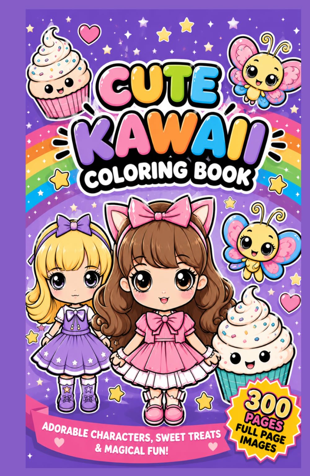 Cute Kawaii Coloring Book: 300 Adorable Pages of Sweet Characters, Cupcakes, Animals, Girls, and Fun Coloring Adventures