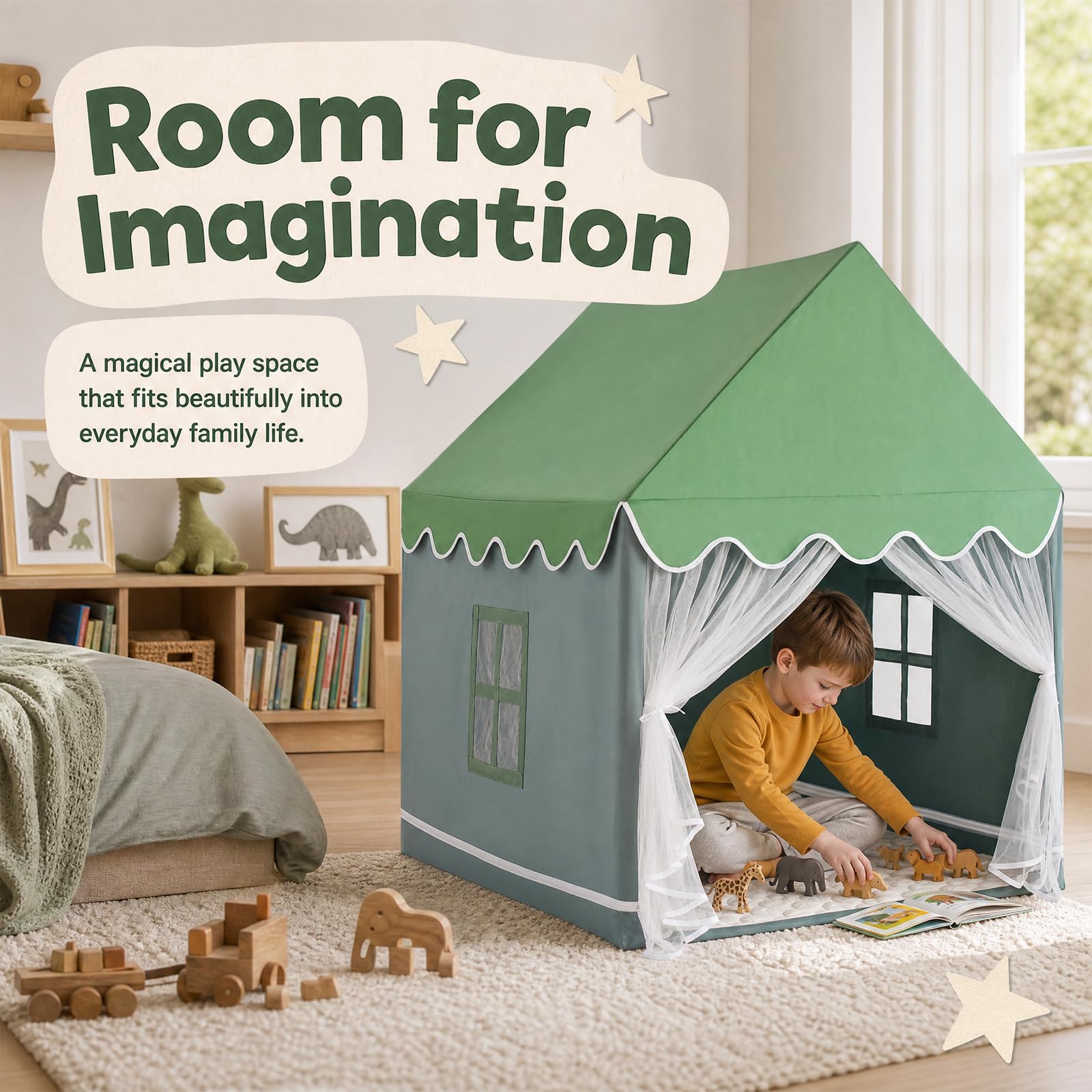 Wilwolfer Kinderzelt mit Matte: Kinderspielzelt für Kleinkinder - Kinderzelte für drinnen und draußen, Prinzessinnenspielhaus für Mädchen und Jungen, Spielzeughaus, (Grün)