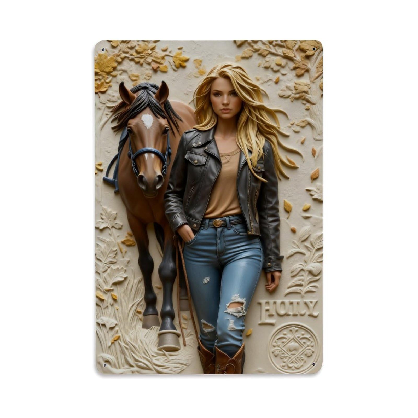 Autumn Leaves Forest Path Horse Vintage Metal Tin Sign Retro Wall Decor, Bar Garage Cafe Kitchen Home Wall Art Poster Decoration 8x12inches