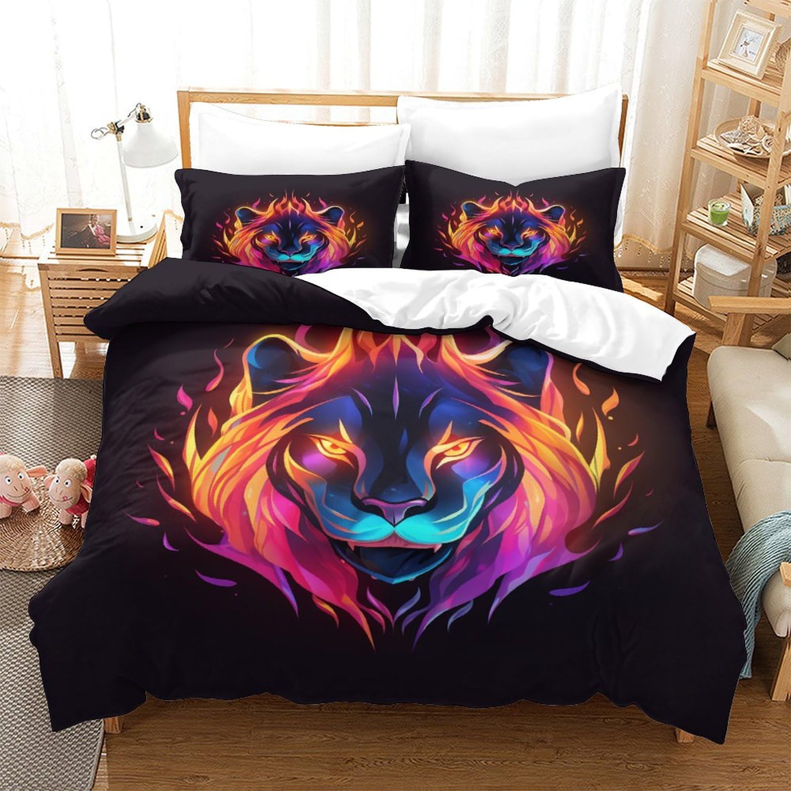 Ensemble de literie lion Super King 260x220cm avec housse de couette et taies