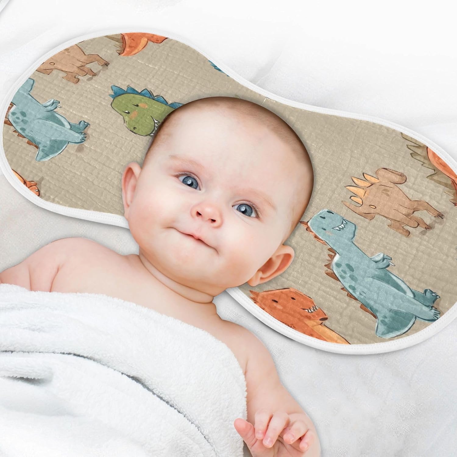 Dinosaur Print Pattern Baby Burp Cloths -4Pcs Soft Absorbent Muslin Washcloths Bibs Face Towel for Newborn Boys Girls 22 x 11 Inch