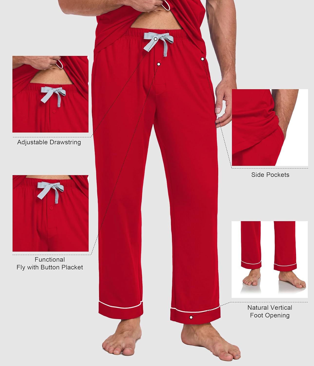 CF Men's 100% Cotton Pajama Sets Button Down Pj Sets Short Sleeve Top & Long Pants Loungewear Lightweight with pockets - Image 3