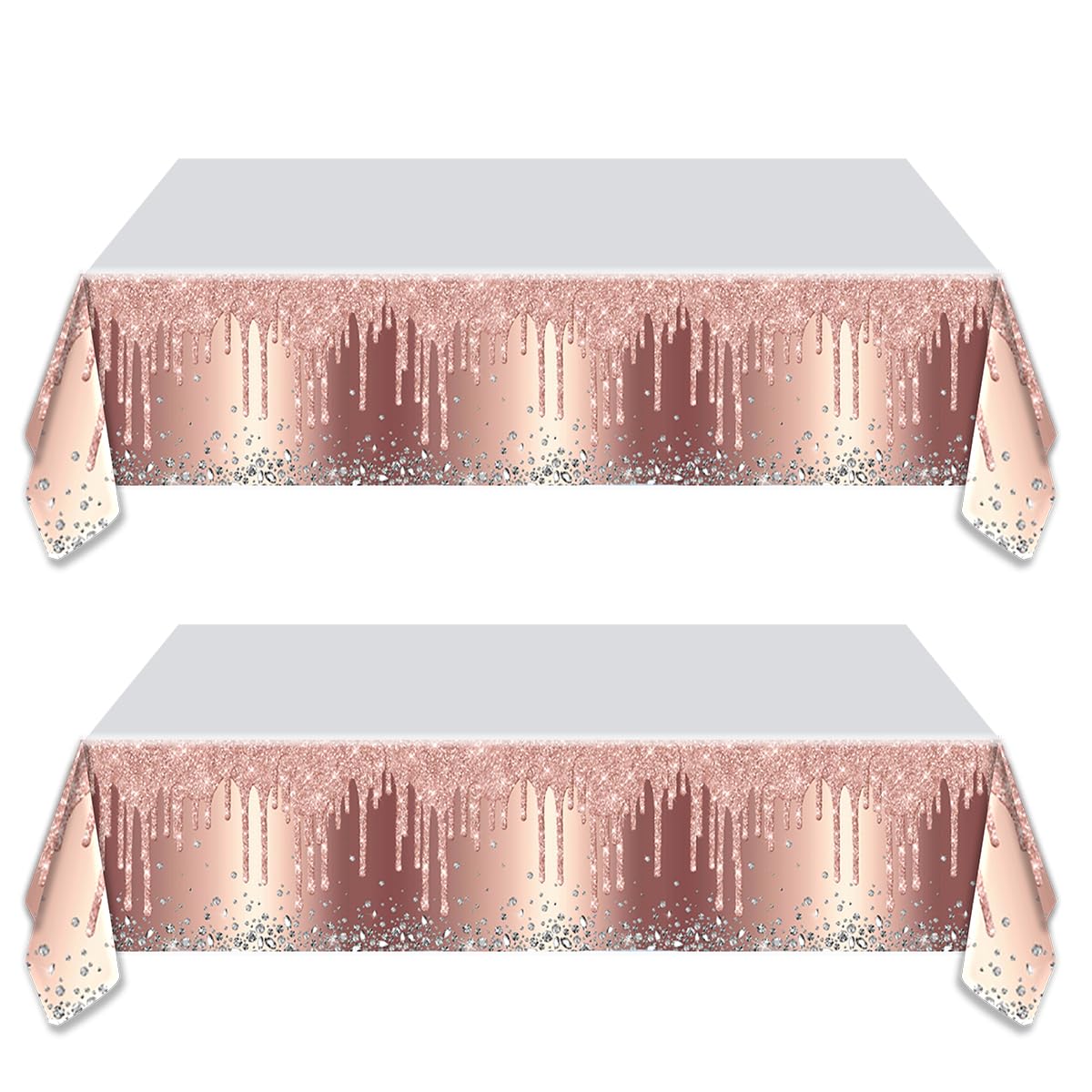 OULUN 2 Pcs Pink Rose Gold Glitter Birthday Tablecloth, 42''x71'' - Rose Gold Birthday Theme Table Cover for Girls' Party Supplies