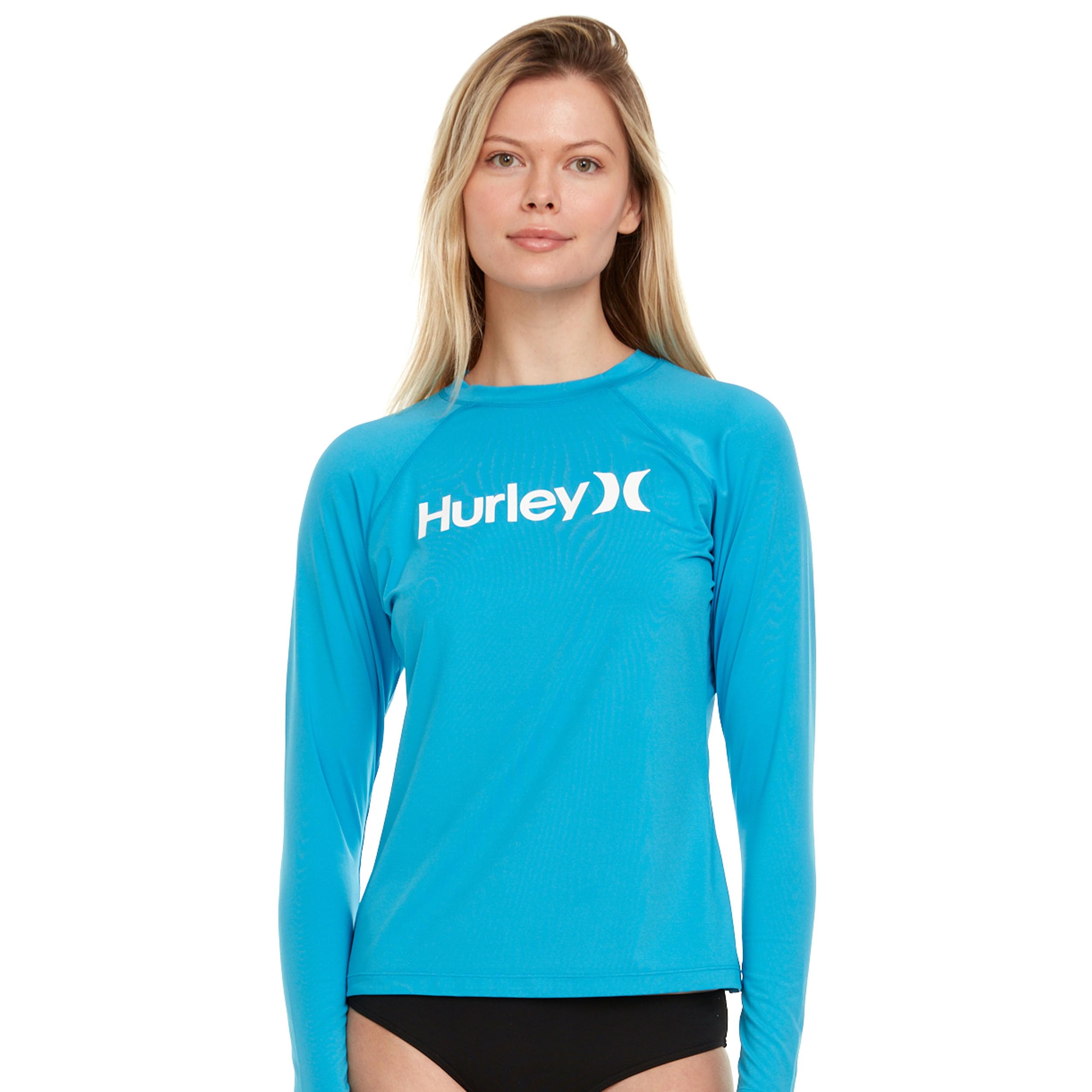 hurley rash guard for women, womens rash guard long sleeve shirts, rashguard swim shirt women upf 50+ spf & uv protection turquoise