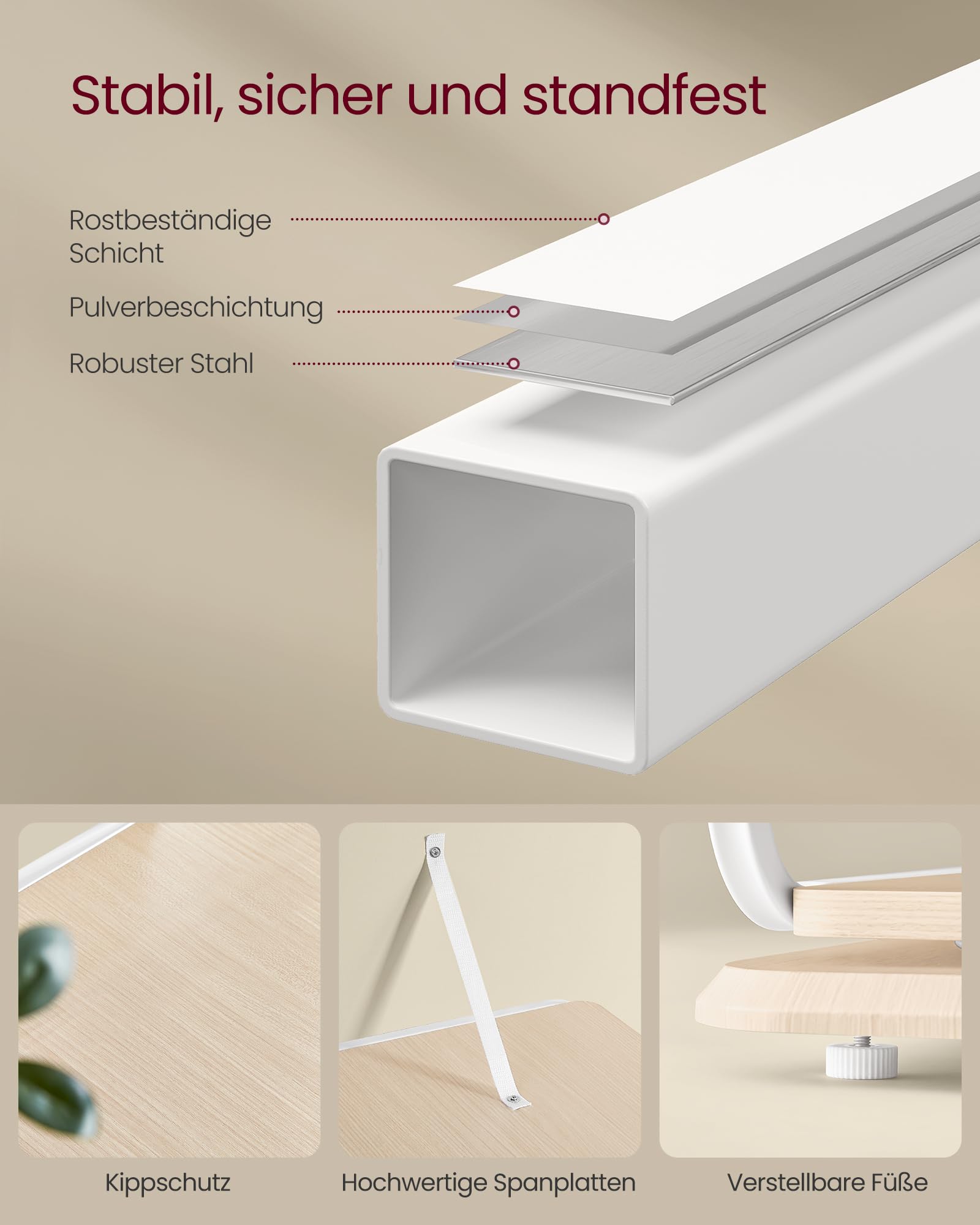 VASAGLE Bücherregal 4 Ebenen, drehbares Regal mit Buchstützen, Standregal für kleine Räume, Aufbewahrungsregal, Eckregal, Stahlrahmen, naturbeige-wolkenweiß LLS127W67